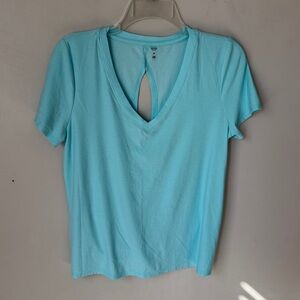 Beyond Yoga Light Blue/Green Tie T-shirt Woman’s 100% Cotton Made in USA Medium